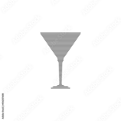 Martini or vermouth glass in minimalist linear style. Silhouette of glassware performed in the form of black thin lines. One alcohol object. Simple object. Isolated image on white backdrop