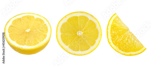 Sliced lemon fruit isolated on white background, Juicy sliced lemon..