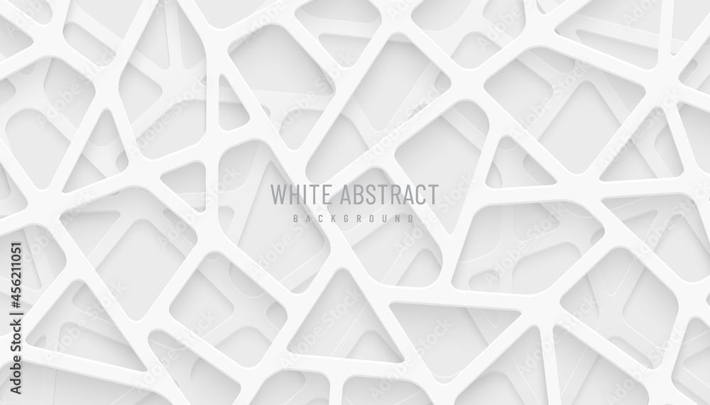 Abstract White and Gray 3D geometric line overlap layers on background. Modern tech futuristic silver color design. Can use for cover template, poster, banner web, flyer, Print ad. Vector illustration - obrazy, fototapety, plakaty 