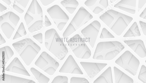 Abstract White and Gray 3D geometric line overlap layers on background. Modern tech futuristic silver color design. Can use for cover template, poster, banner web, flyer, Print ad. Vector illustration
