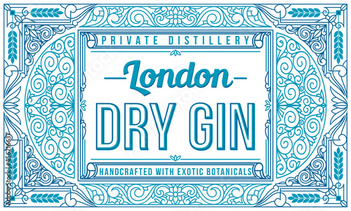 Dry gin - ornate vintage decorative label