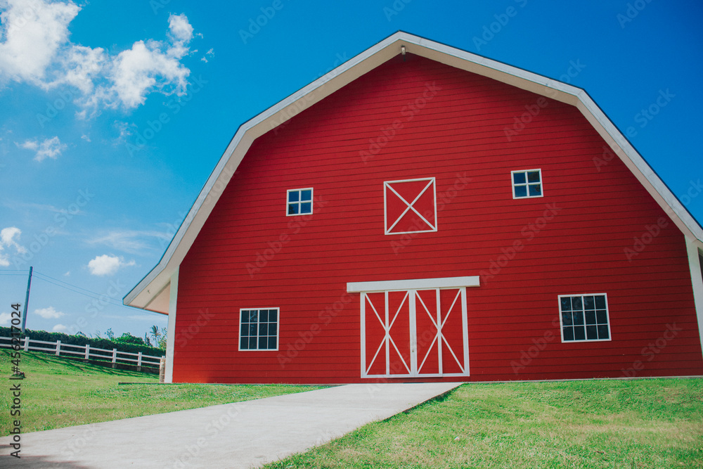 Huge red barn on a clear sky. Huge red barn on a clear sky.