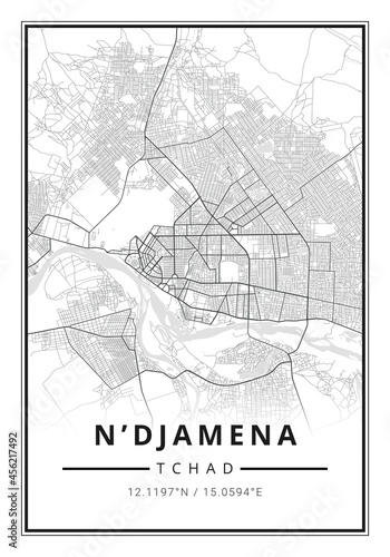 Street map art of N'djamena city in Tchad - Africa