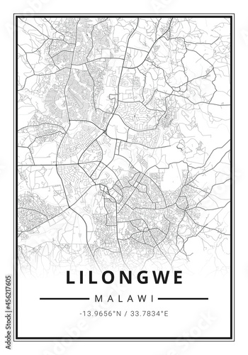 Street map art of Lilongwe city in Malawi - Africa