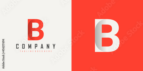 Initial Letter B Logo. Red and White Alphabet Origami Style with Shadow isolated on Double Background. Usable for Business and Branding Logos. Flat Vector Logo Design Template Element.