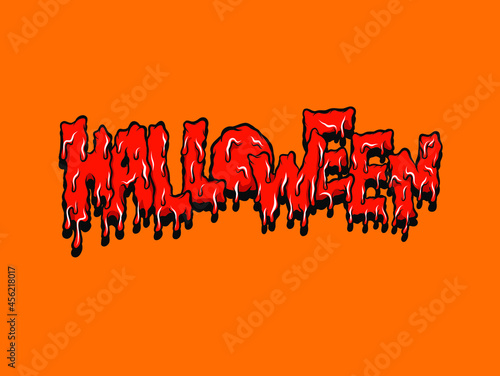 Melted Halloween handmade font text. Bloody halloween text