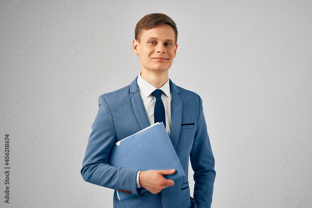business man in suit blue folder successful manager work office business man in suit blue folder successful manager work office