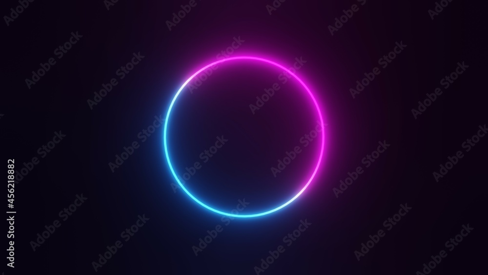 Circular gradient glowing neon light frame laser beam sign 3D rendering illustration Circular gradient glowing neon light frame laser beam sign 3D rendering illustration