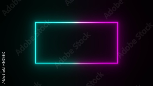 Rectangle gradient glowing neon light frame laser beam sign 3D rendering illustration