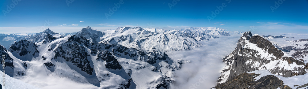 Obraz premium Switzerland, Panoramic view on Snow Alps and Blue Sky around Titlis mountain
