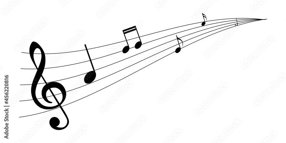 Fototapeta Musical composition with lines, treble clef and notes on a white background. Template for a postcard, flyer or brochure.