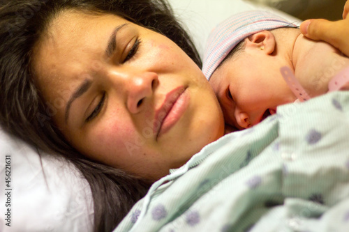 Принти на полотні Laid directly on the mother's bare chest after birth, Skin to skin