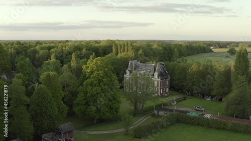 French renaissance castle aerial drone shot loire valley