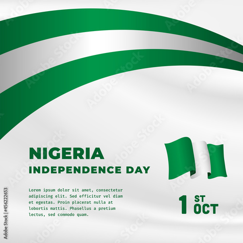 Square Banner illustration of Nigeria independence day celebration. Waving flag and hands clenched. Vector illustration.