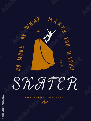 Skateboarder on the top of ramp vintage typography t-shirt print vector illustration. Street sports .