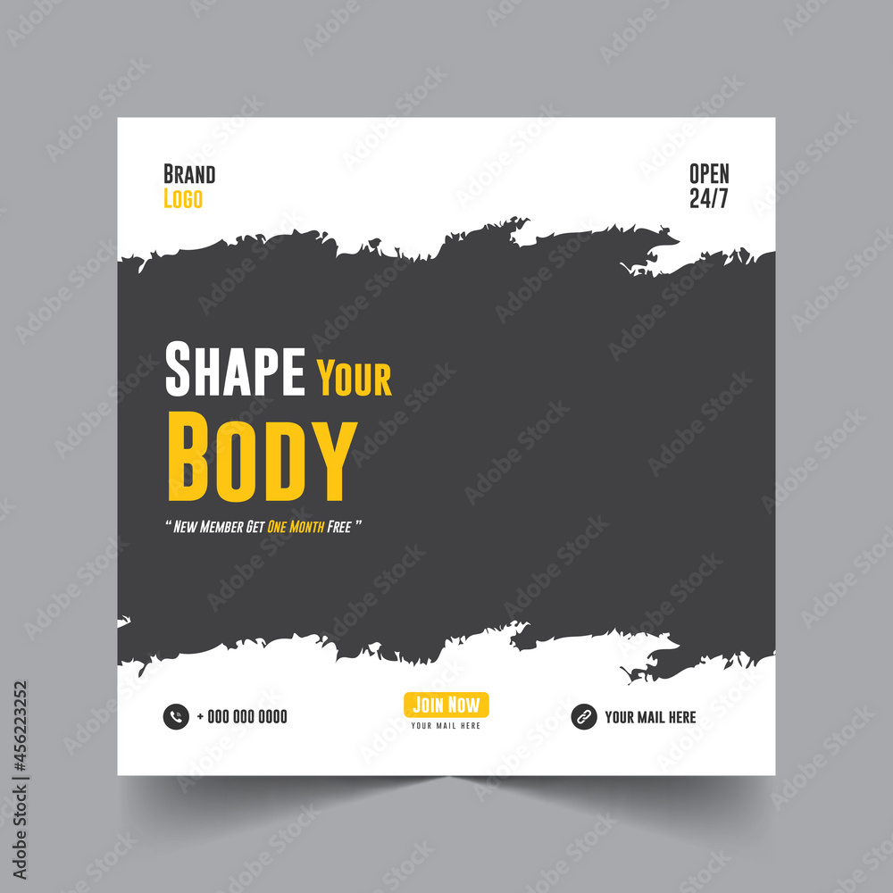 Naklejka premium Fitness Web Banner Template, Gym Social Media Post