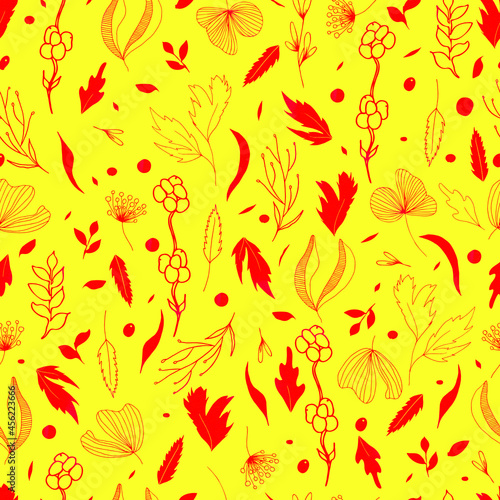 Vector seamless pattern of leaves and twigs. botanical illustration