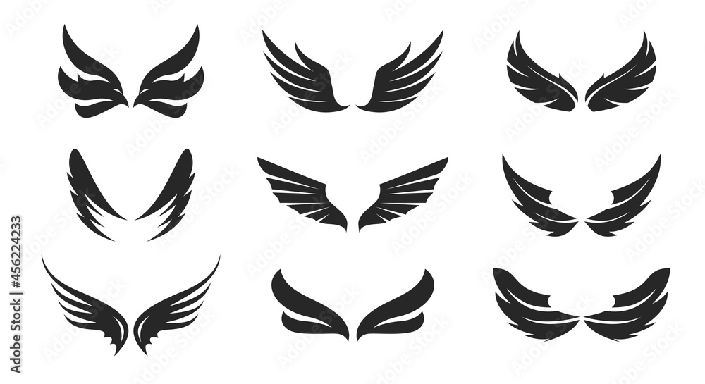 Set black vector wings. Set black vector wings.