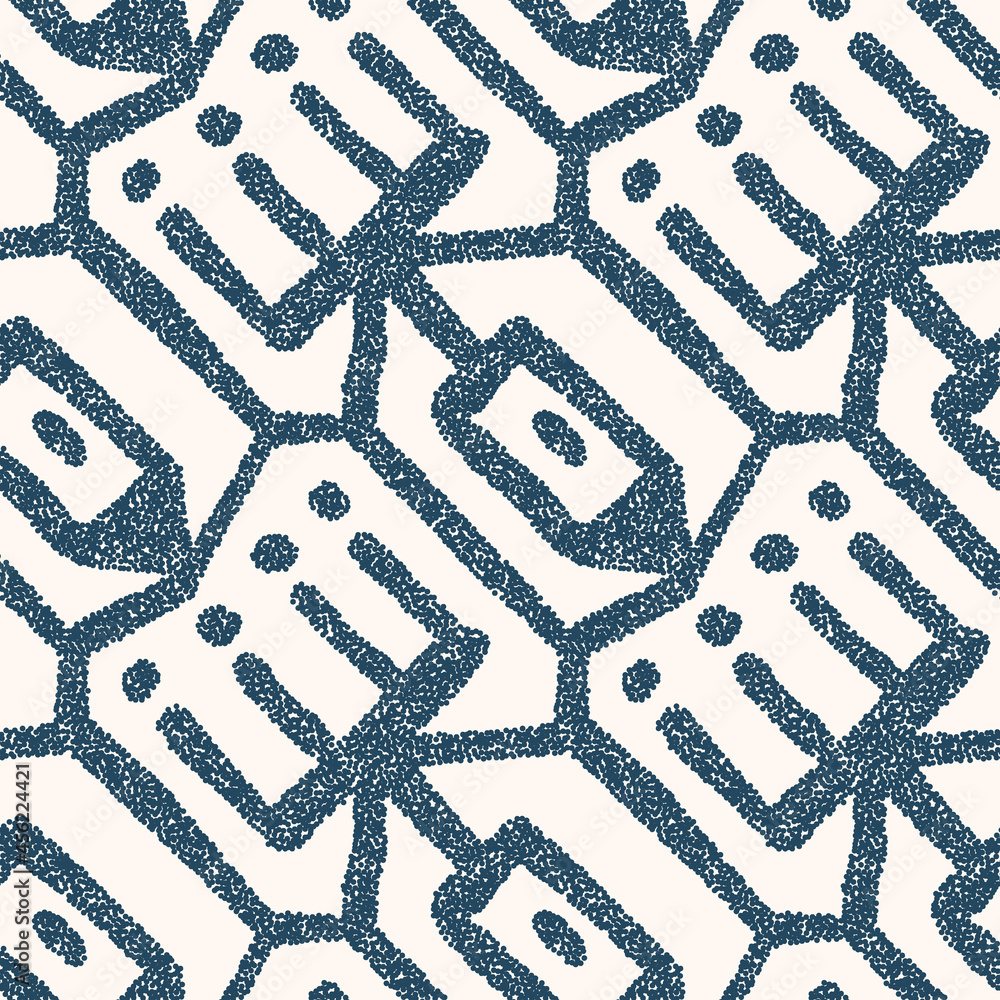 Black and white seamless pattern with dotted geometric drawing Black and white seamless pattern with dotted geometric drawing