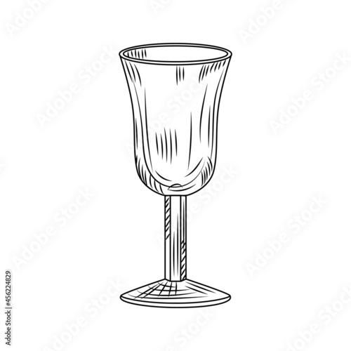 Empty glass maotai engraved style isolated on white background. Vintage sketch black outline close up.