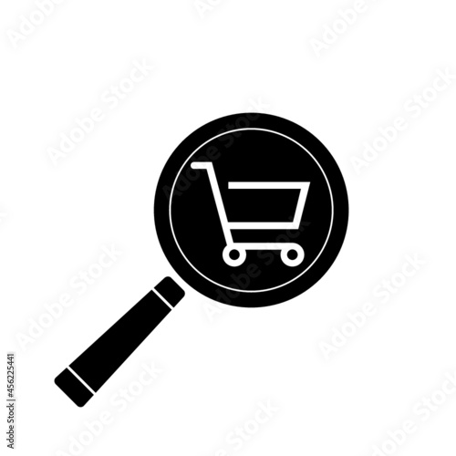 Shopping Cart with Search icon isolated on white background