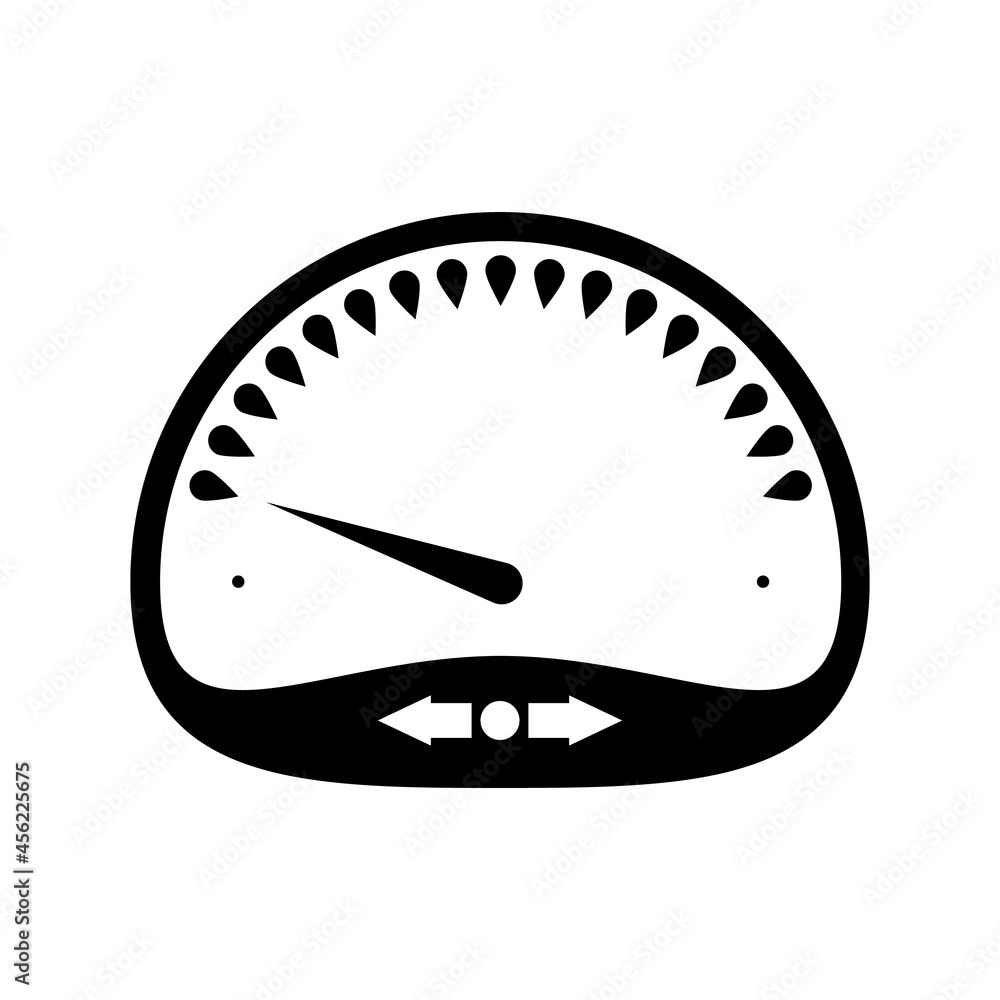 Obraz premium The speedometer icon is black and has an oval shape on a white background.