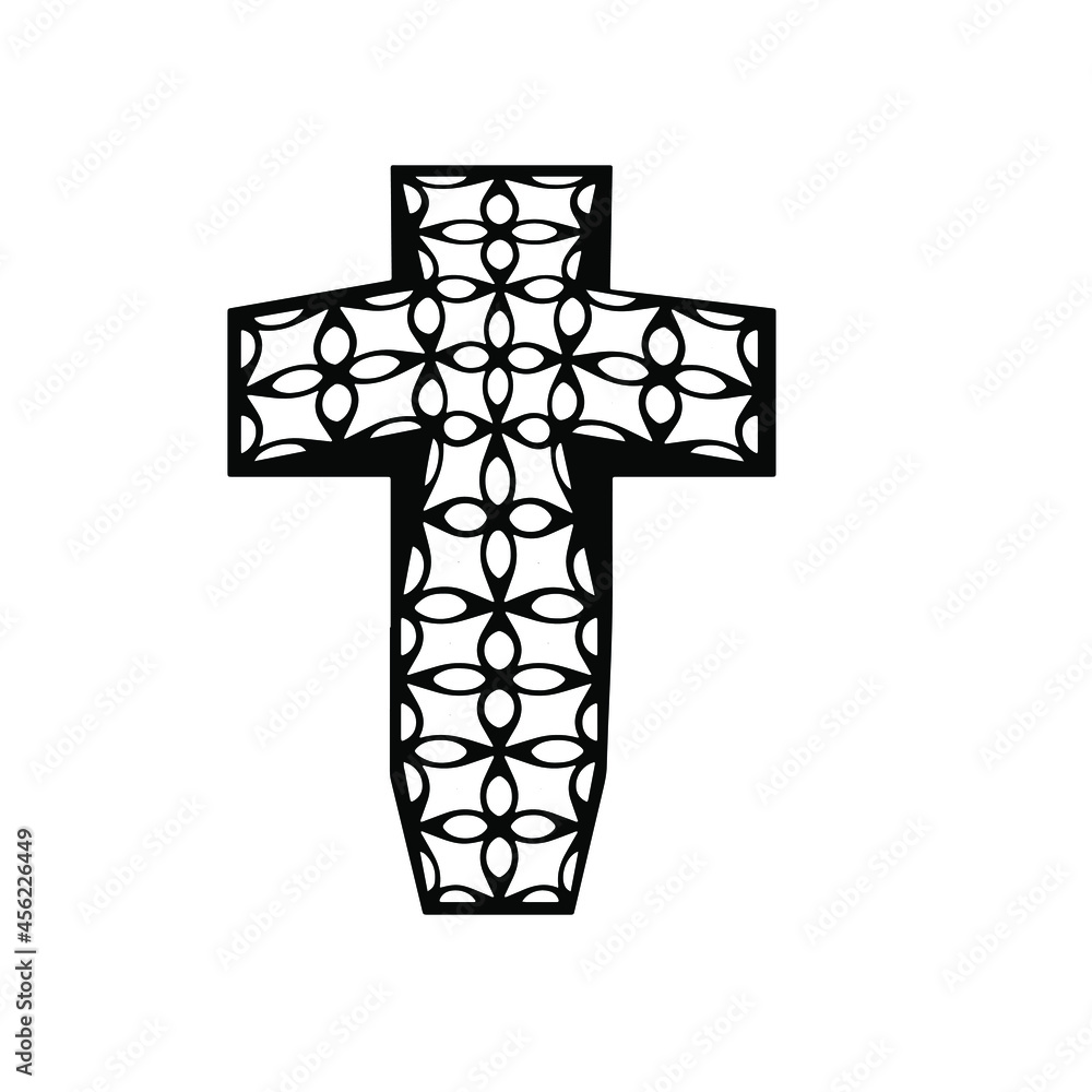 cross with black and white patterns on a white background. 