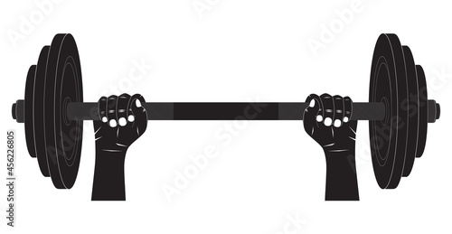 Barbell in hand. Silhouette.