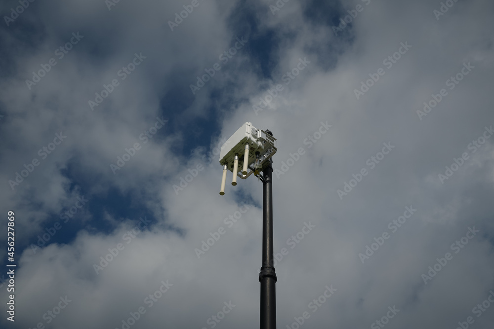 Low angle view point of wireless post with beautiful cloud