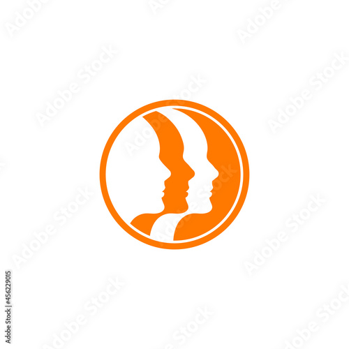 Three human logo profiles. Psychology sign. Group therapy logo. Coaching abstract icon. Vector illustration
