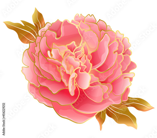 Pastel pink peony flower in oriental trend