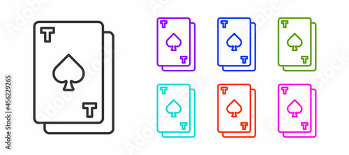 Black line Playing card with spades symbol icon isolated on white background. Casino gambling. Set icons colorful. Vector