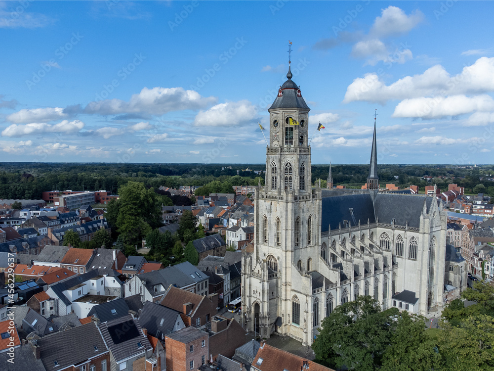 Aerial panorama view of the city of Lier, Antwerp and the Sint-Gummarus church
