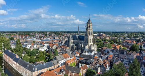 Aerial panoramic view of the city of Lier  Antwerp and the Sint-Gummarus church 