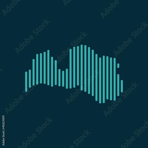 Vector abstract map of Latvia with blue straight rounded lines isolated on a indigo background.