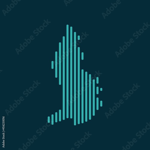 Vector abstract map of Liechtenstein with blue straight rounded lines isolated on a indigo background.