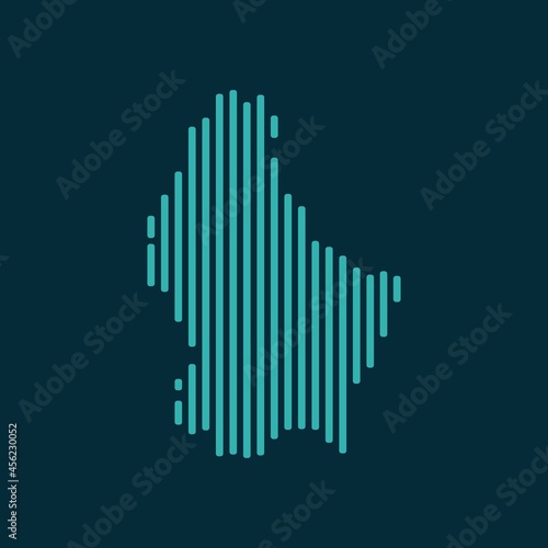 Vector abstract map of Luxembourg with blue straight rounded lines isolated on a indigo background.