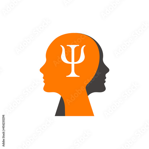 Letter psi and two profiles. Psychology logo. Psychologist icon