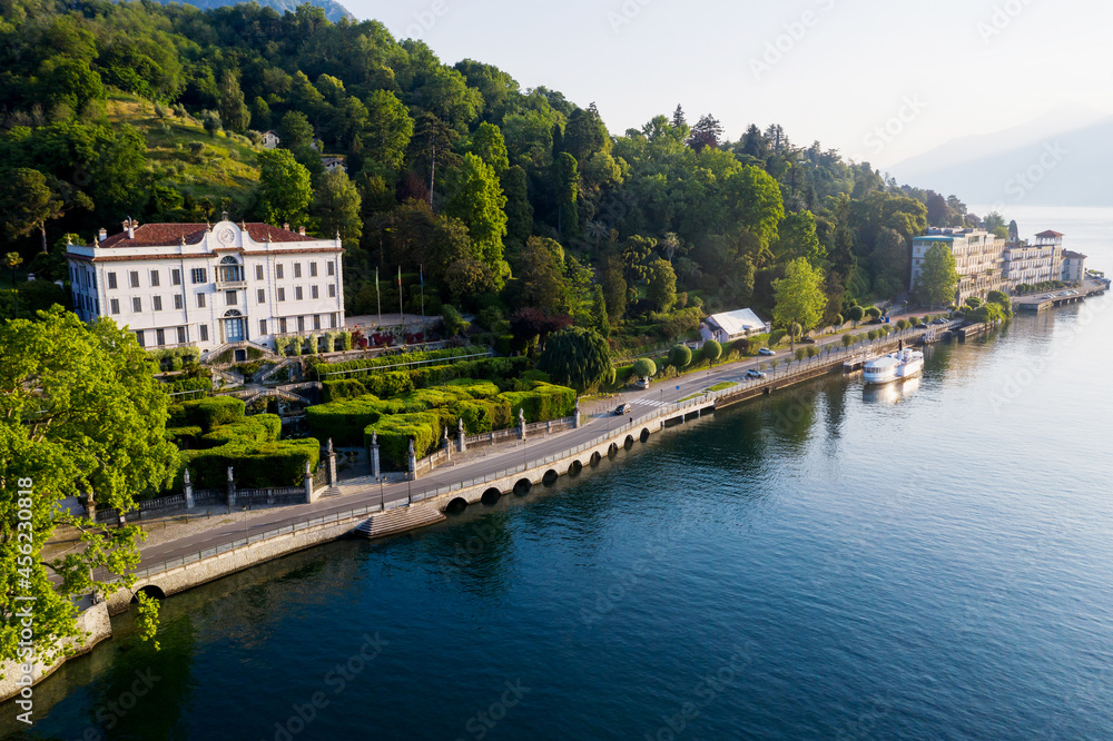 Aerial view of Villa Carlotta in Tremezzo on Lake Como