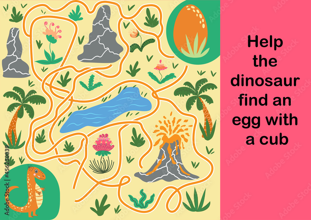 A fun labyrinth for children. Help the dinosaur find his cub. Children's educational game.