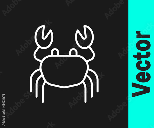 White line Crab icon isolated on black background. Vector