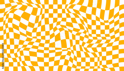 Checkered background with distorted squares. Abstract banner with distortion