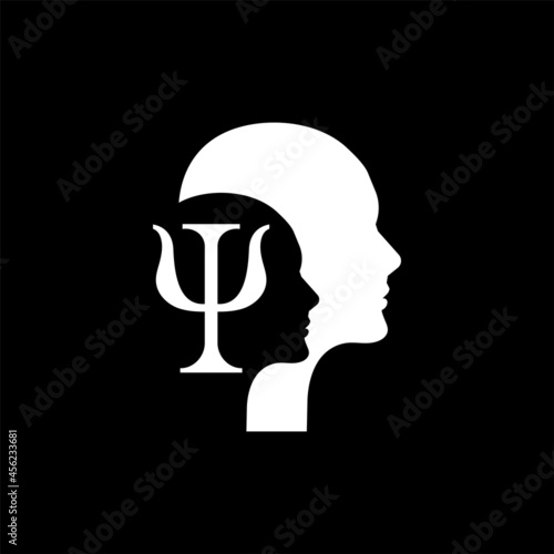 Letter psi and two profiles. Psychology logo. Psychologist icon
