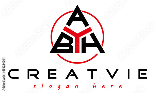 triangle badge with circle BAH letter  logo design vector, business logo, icon shape logo, stylish logo template