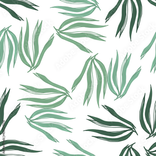 Simple green seaweeds seamless pattern isolated on white background.