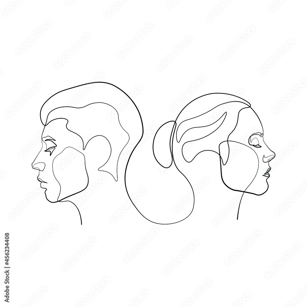 Continuous line of men and women show their love, kiss Valentine's Day Love Thailand vector illustration, hand-drawn lines, simple wedding couples. Continuous line of men and women show their love, kiss Valentine's Day Love Thailand vector illustration, hand-drawn lines, simple wedding couples.