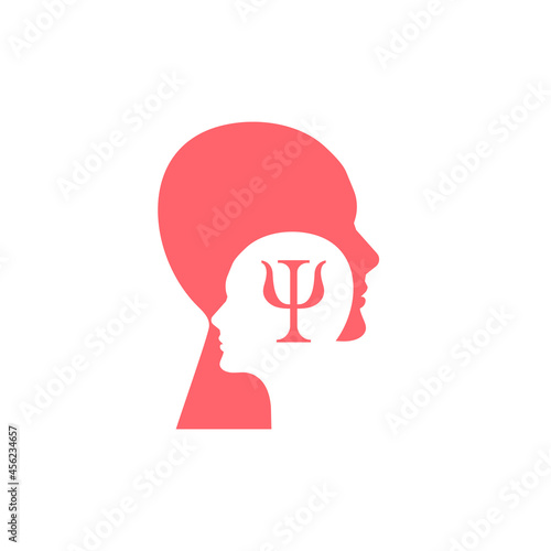 Letter psi and two profiles. Psychology logo. Psychologist icon