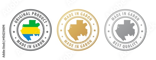 Made in Gabon - set of stamps with map and flag. Best quality. Original product.