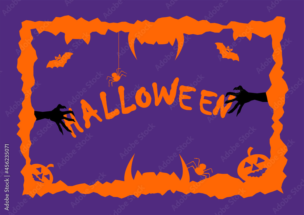 Orange Halloween rectangular frame with elements on a night background ...