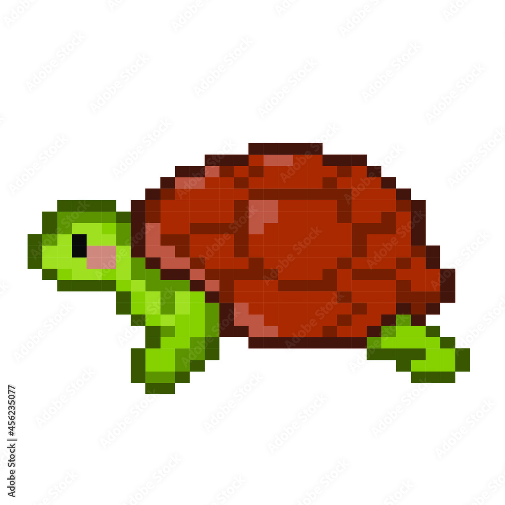 Pixel art 8-bit Cartoon turtle. Element design for stickers, logo, embroidery, mobile app - isolated vector illustration